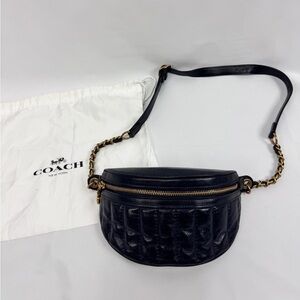 Coach Restored Quilted Chain Belt Bag Black Leather Crossbody CD885